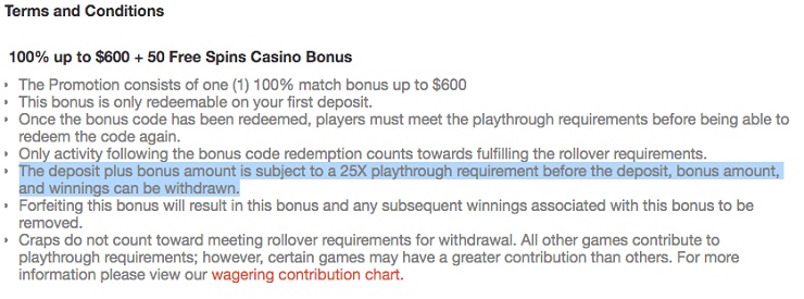 Rollover Requirements from Bodog