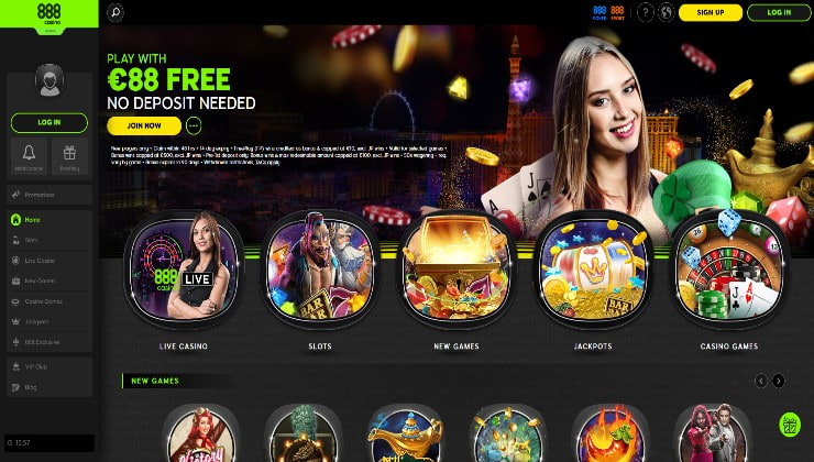 888 Casino site featuring a few games