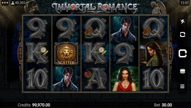 The Home Screen of Immortal Romance by Microgaming