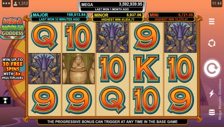 Mega Moolah Goddess Progressive Jackpot Slot by Microgaming