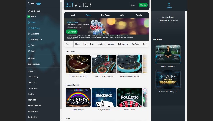 BetVictor online casino game lobby