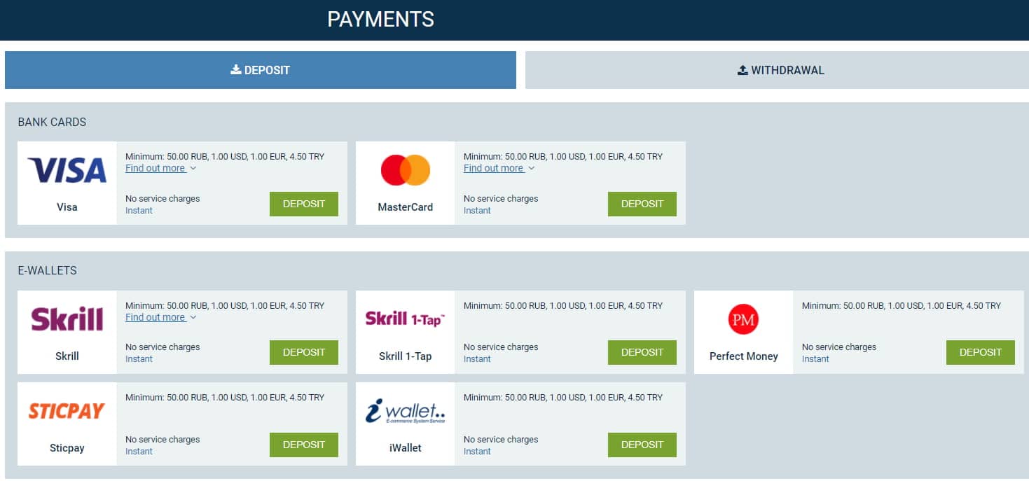 1xbet payment methods