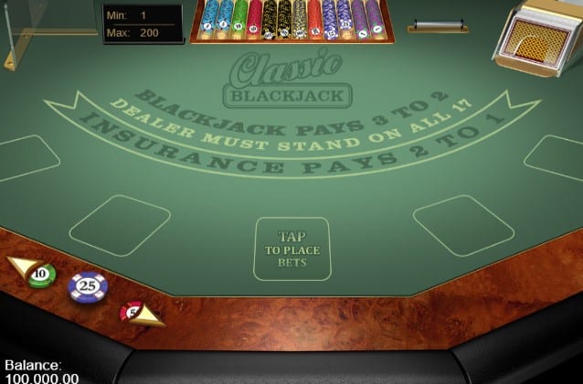 The table in Classic Blackjack Gold by Microgaming