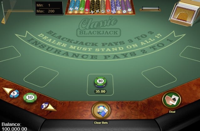 Bets placed in the relevant area for Blackjack online