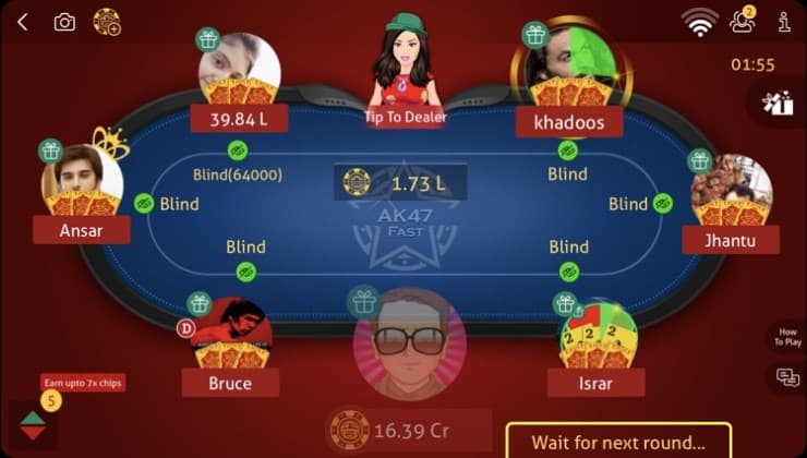 A version of AK47 teen patti in operation