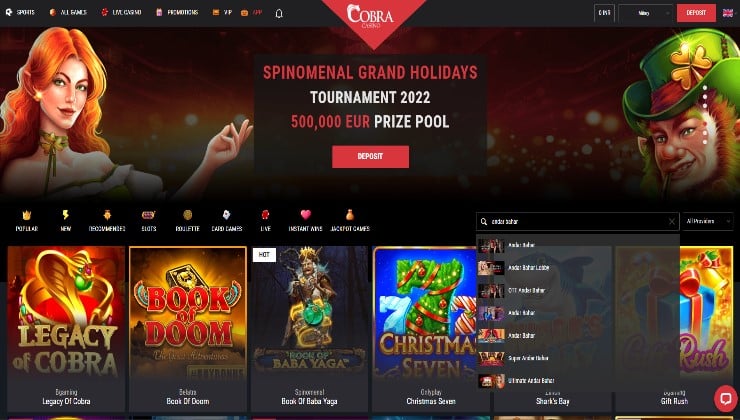 Searching for the Andar Bahar games at Cobra Casino