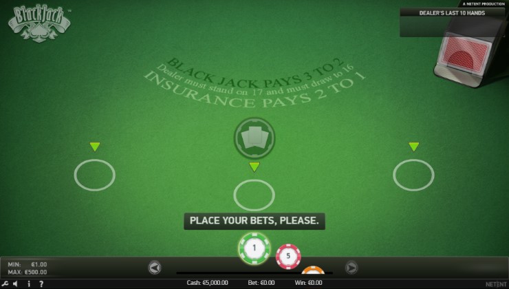 The homescreen of Classic Blackjack by Netent