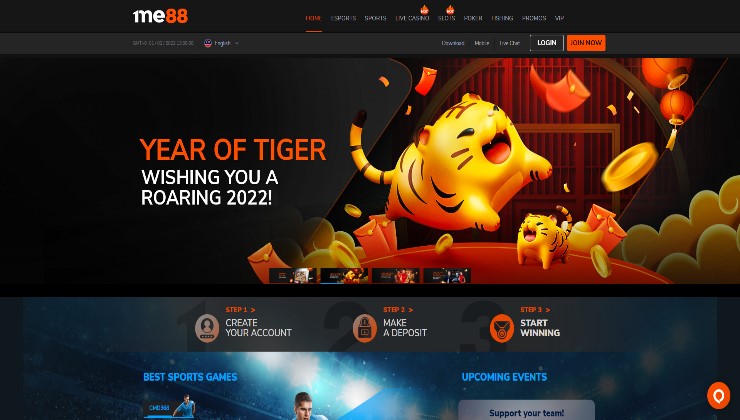 The ME88 casino Malaysia homepage.