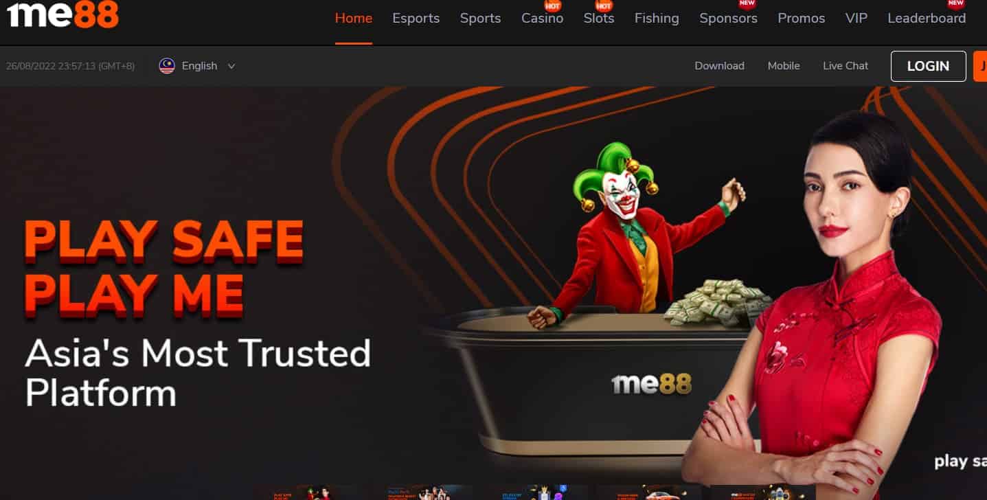 me88 online casino - homepage screen