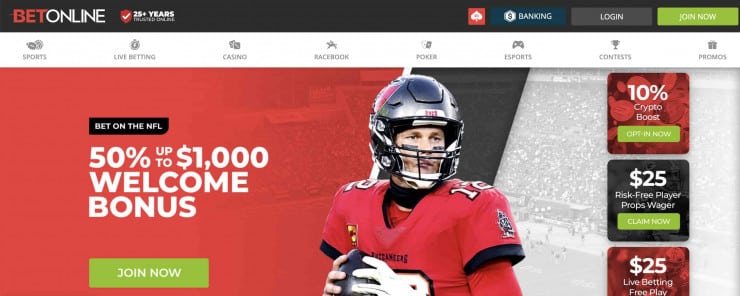 BetOnline sports betting site home page