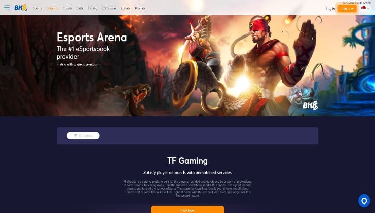 The homepage of BK8 eSports betting across Asia