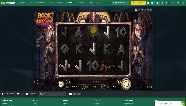Playing the Book of Helios slot game at BetWinner