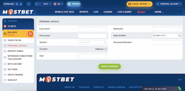 Best Pakistan Betting Sites MostBet Personal Details Page
