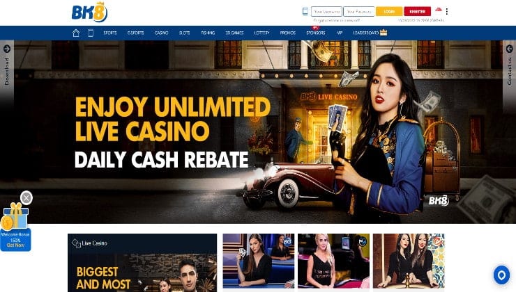 The homepage of the BK8 online casino