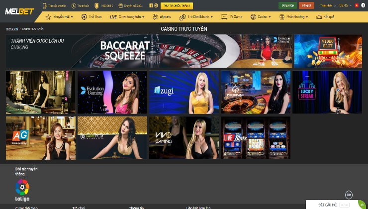 Selection of live games at Melbet