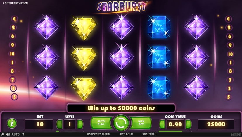 Home screen of the “Starburst” slot from Netent.