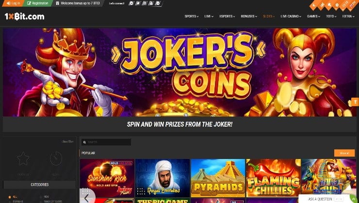 The casino gaming section of 1xBit