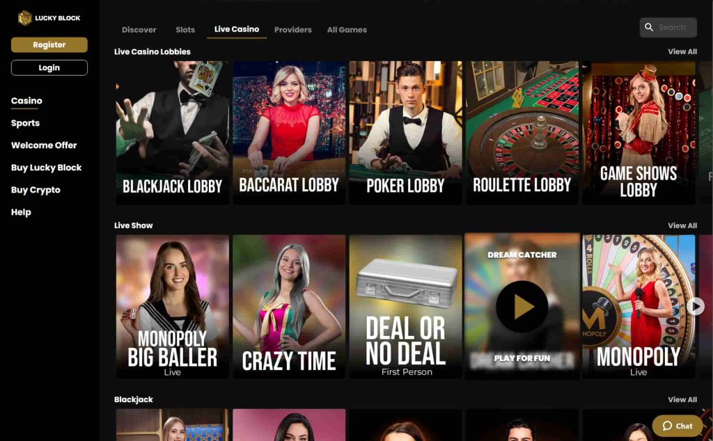 VN BTC live dealer casino - lucky block