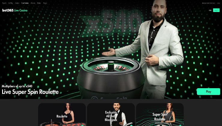 The live casino lobby at Bet365