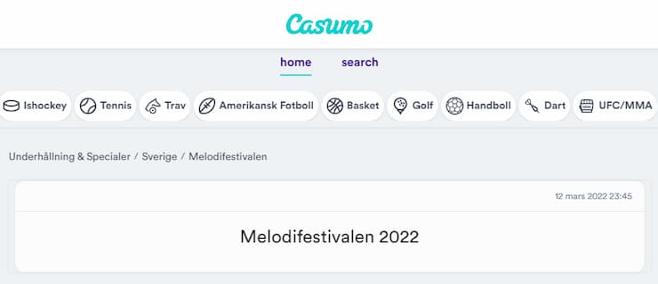 Bild som visar att Casumo erbjuder Melodifestivalen 2022 betting