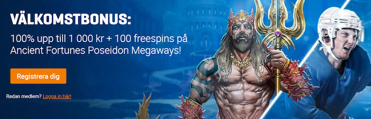Bild på NordicBets välkomstbonus: 100% upp till 1 000 kr i odds bonus + 100 freespins på Ancient Fortunes Poseidon Megaways