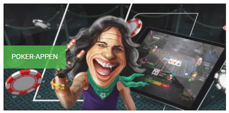 bild med en långhårig man och flygande spelmarker samt texten poker-appen