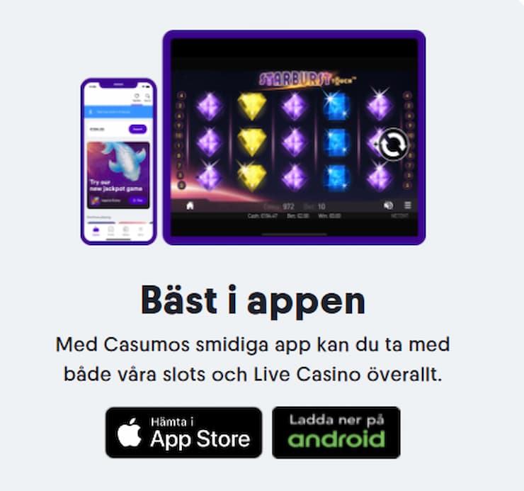 bild med reklam för casumo mobil app