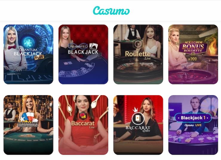 bild föreställande del av live casino utbudet hos casumo