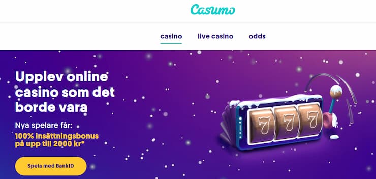 bild föreställande del av casumo casinos startsida, med en text som förklarar casumo välkomstbonus