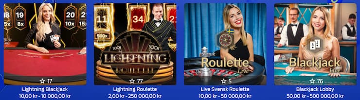 bild på olika live casino spel