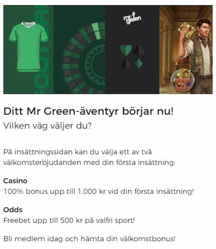 bild med förklarande text om mr green bonus för odds och casino