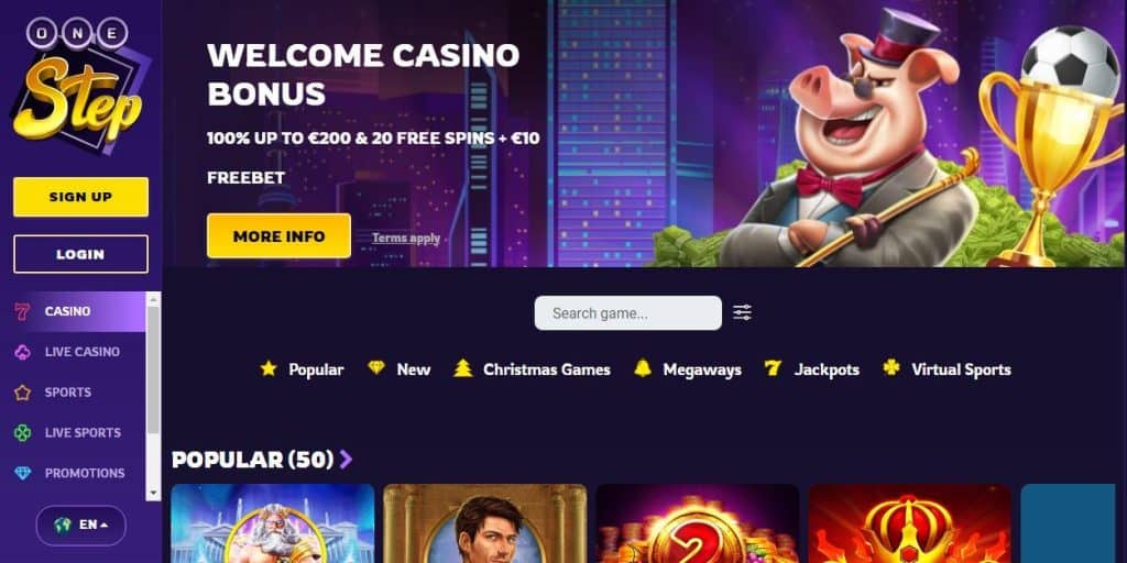 OneStep Casino Arayüzü