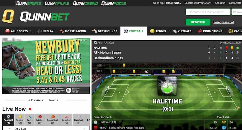 A screenshot of the UK Betting Site QuinnBet's odds lobby