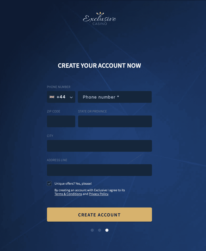 Exclusive Casino Account Creation Form - Step 3