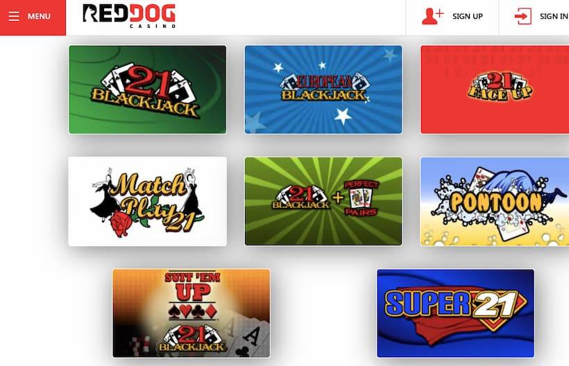 Red Dog has plenty of blackjack options for casino players