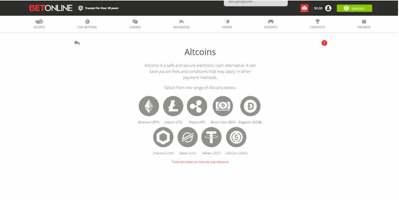 Select Litecoin for Deposit on BetOnline