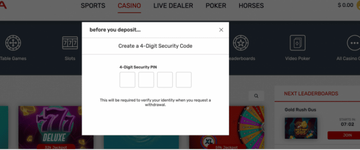 bovada live dealer security code