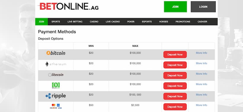 BetOnline - Deposits Page - Best Pai Gow Poker Online Casinos - image