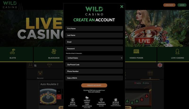 Wild Casino Create Online Gambling Account maryland