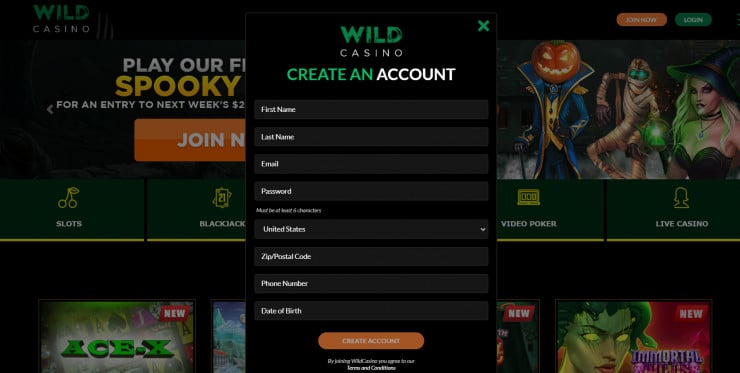 Wild Casino create account miami fL casinos