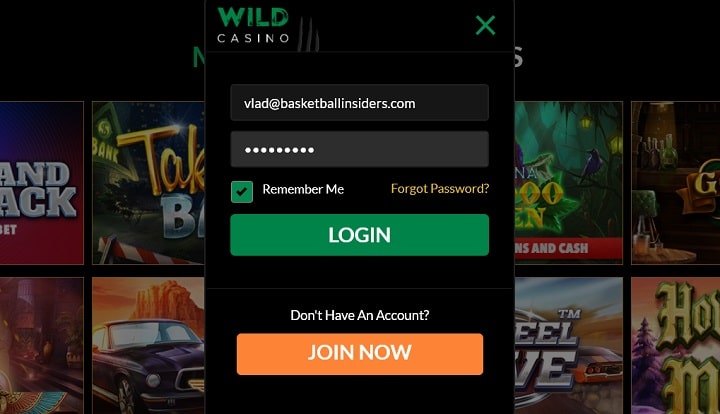 Wild Casino sign in