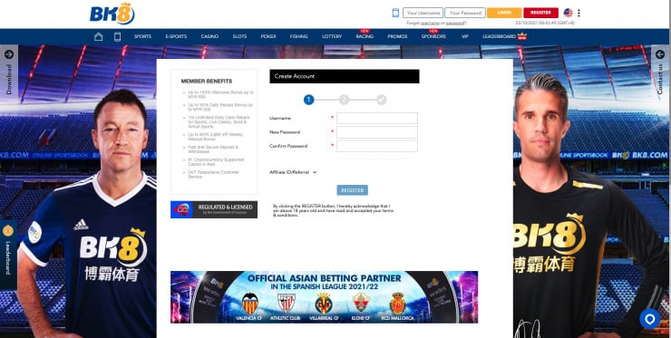 BK8 Online Gambling Site in Indonesia - Registration Page Step One