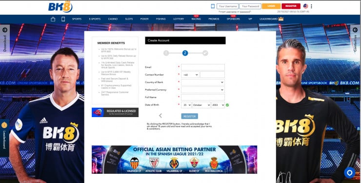 BK8 Online Gambling Site in Indonesia - Registration Page Step Two