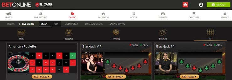 BetOnline Live Blackjack Tables