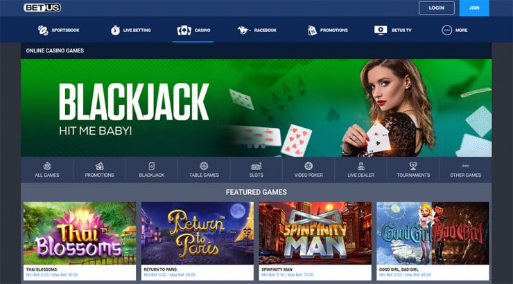 BetUS homepage - casinos in Tampa FL