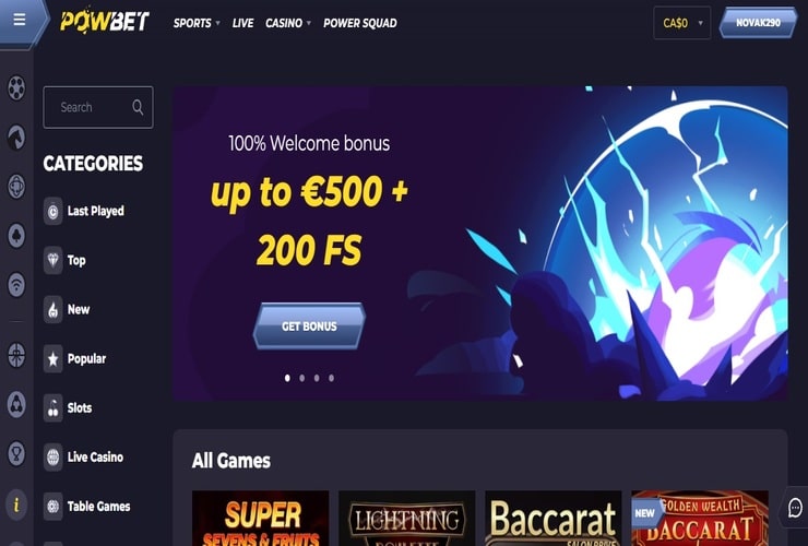 Casino homepage 