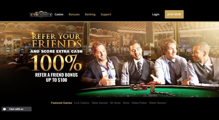 Myb Casino site homepage.