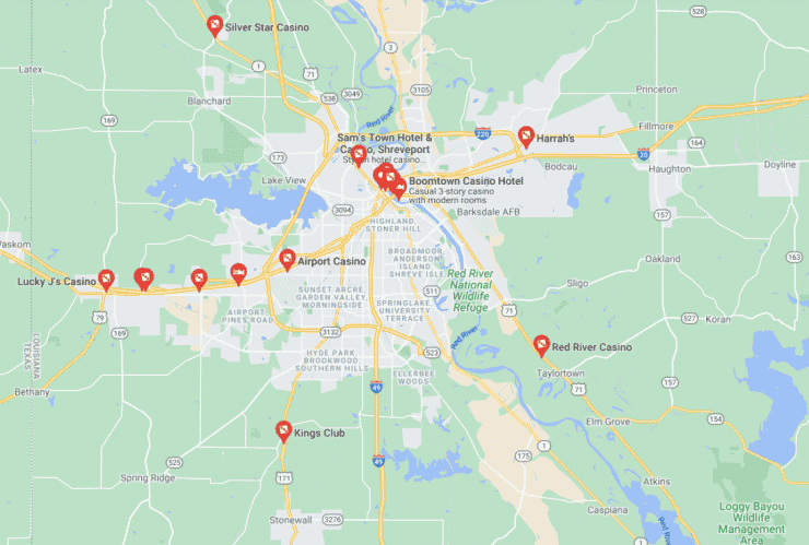 Map of Shreveport casinos