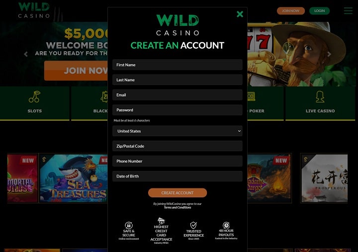 Wild Casino Registration Form Online