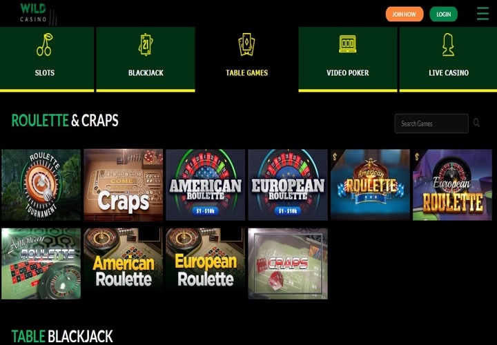 Game Selection Screen at Casino Site. 